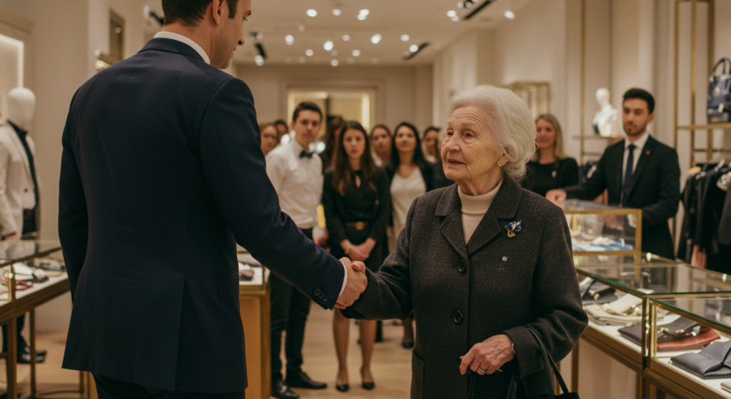 Imagem Reprodução: Google ImageFX – Idosa humilhada em loja de luxo